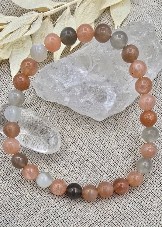 Maansteen mix kogelarmband 6mm