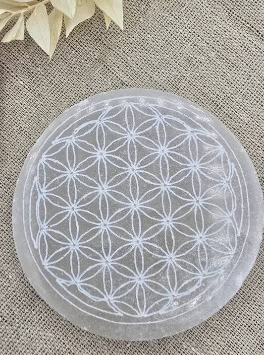 Seleniet oplaadschijf rond Flower of life